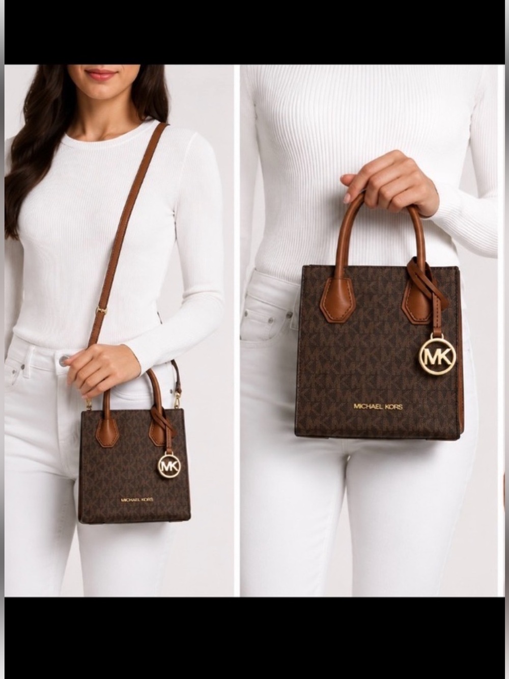 NWT Michael Kors Mercer Extra Small Signature Logo Crossbody Satchel Brown